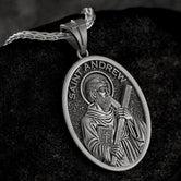 Saint Andrew Pendant – Sterling Silver Catholic Medal Necklace Apostle Devotional Jewelry