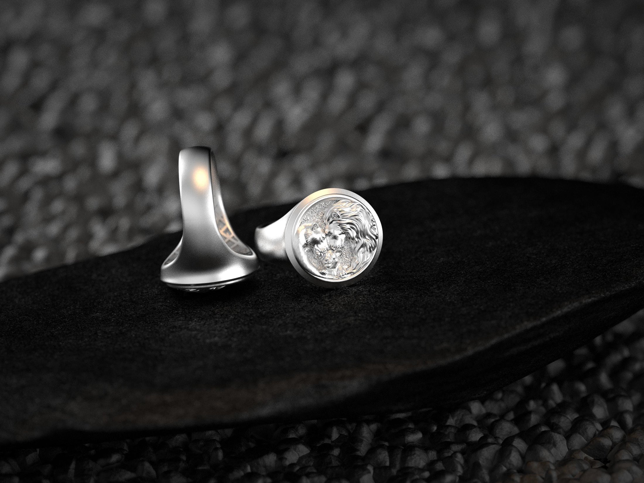 Lion Family Signet Ring – Sterling Silver Men’s Ring Symbol of Strength, Protection and Loyalty