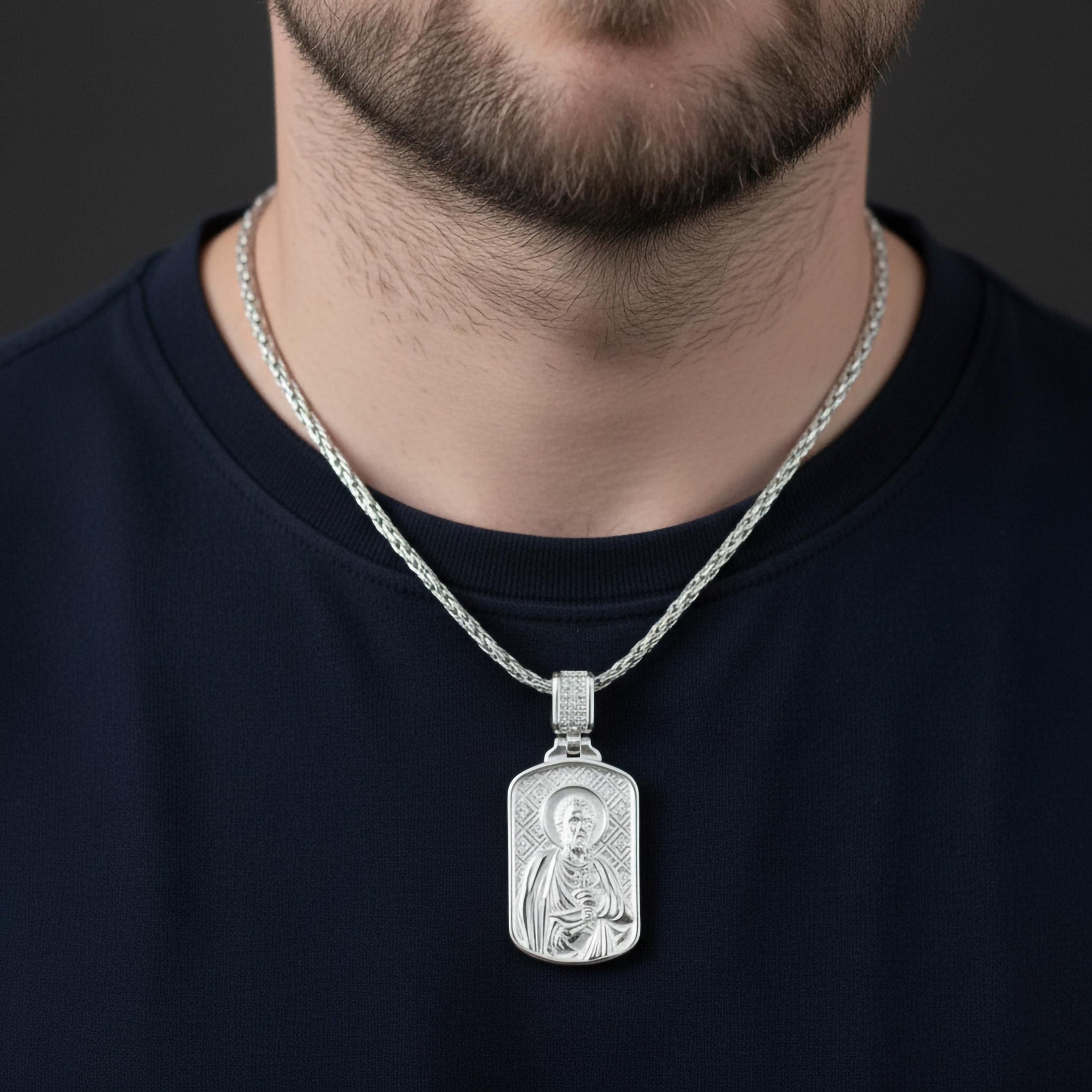 Saint Peter Dog Tag Pendant – Sterling Silver Catholic Medal Necklace Patron Saint of the Papacy