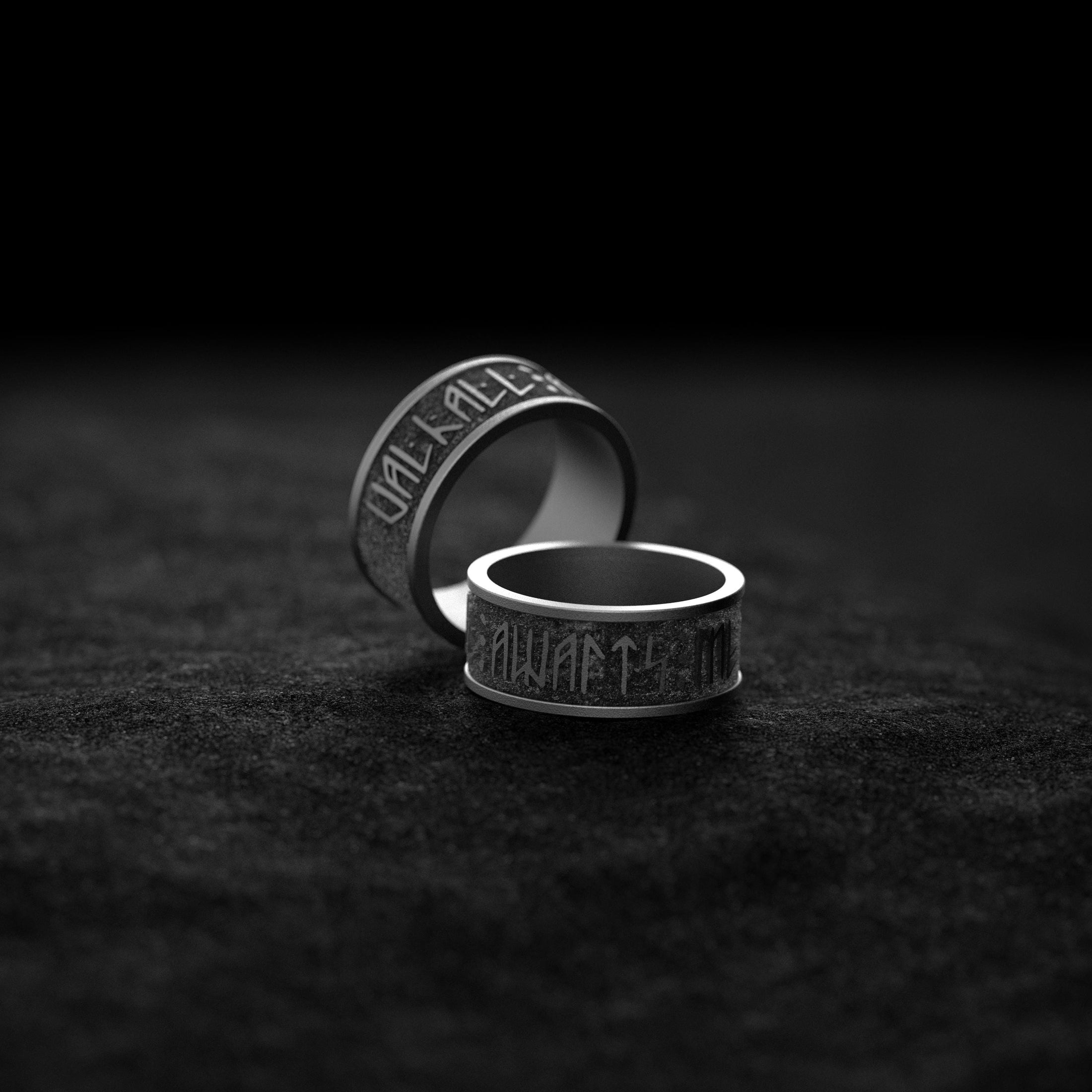 Valhalla Awaits Me Ring – Sterling Silver Viking Norse Mythology Band with Runes