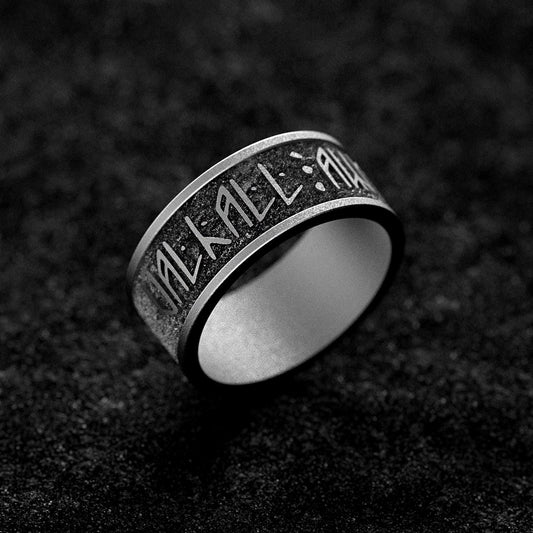 Valhalla Awaits Me Ring – Sterling Silver Viking Norse Mythology Band with Runes