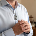 Load image into Gallery viewer, Personalized Saint Hubertus Pendant – Sterling Silver Patron Saint of Hunters Catholic Medal Necklace
