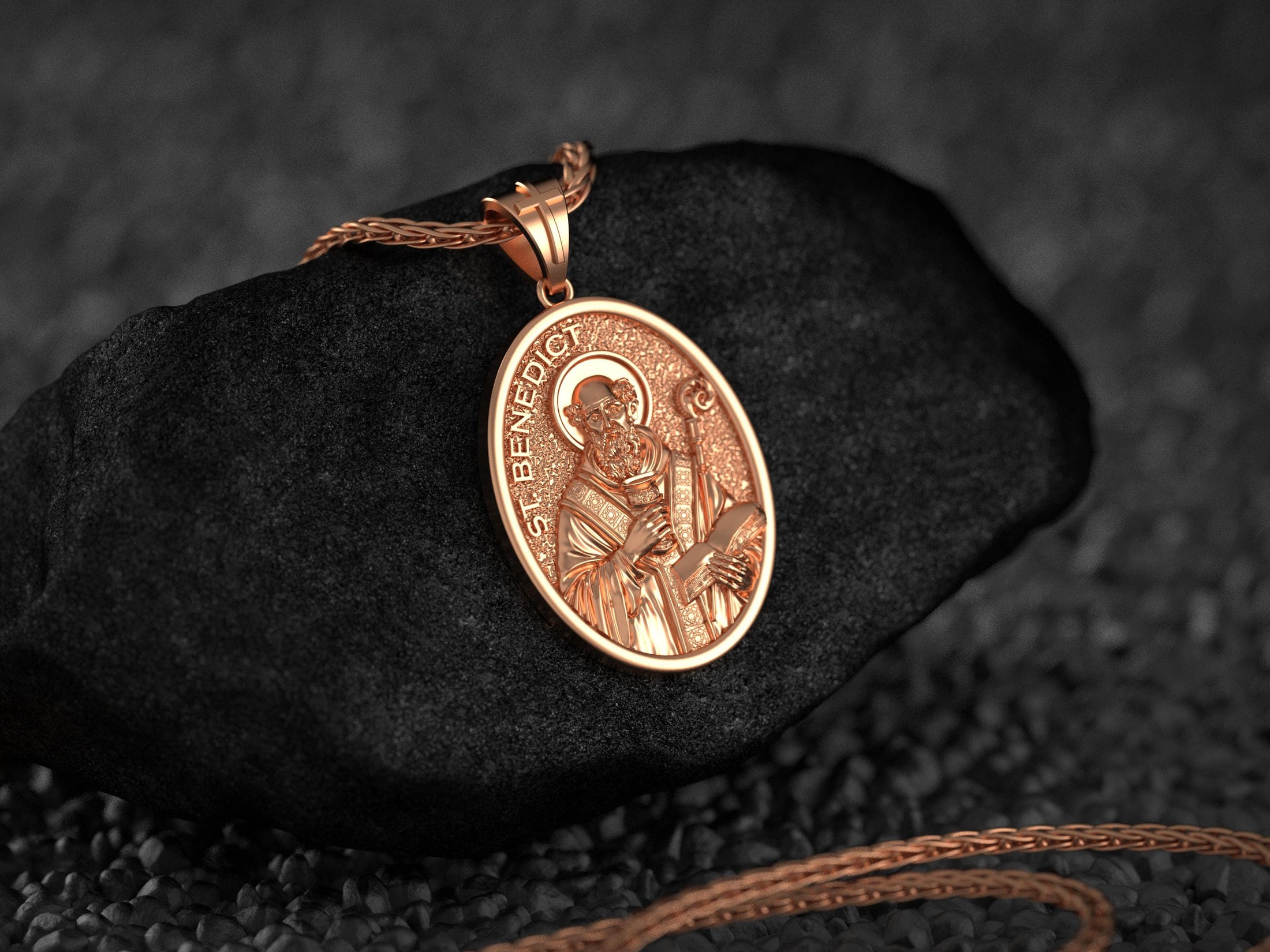 Saint Benedict Pendant – Sterling Silver Catholic Medal Necklace Patron Saint of Protection
