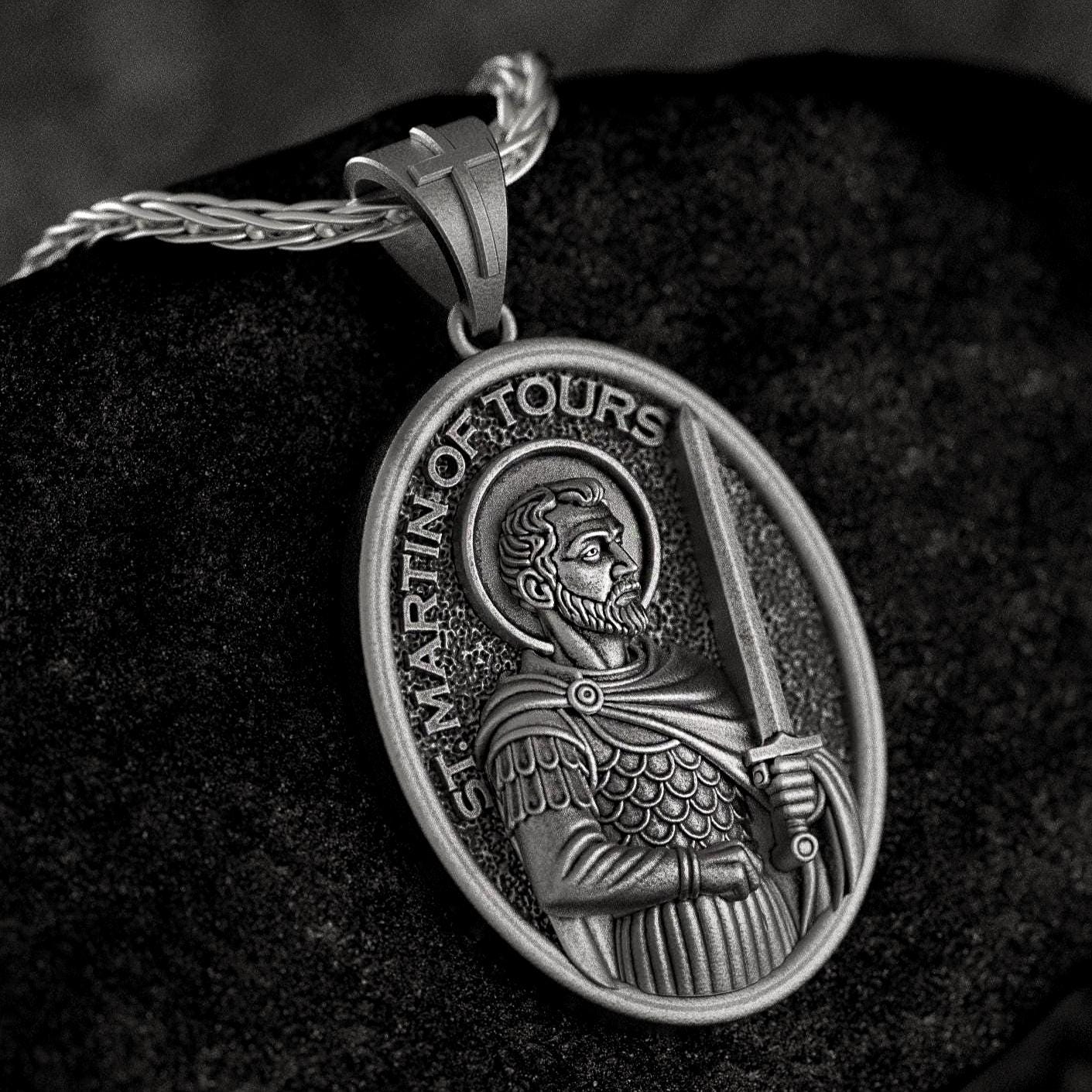 Saint Martin of Tours Pendant – Sterling Silver Catholic Medal Necklace Patron Saint of Soldiers