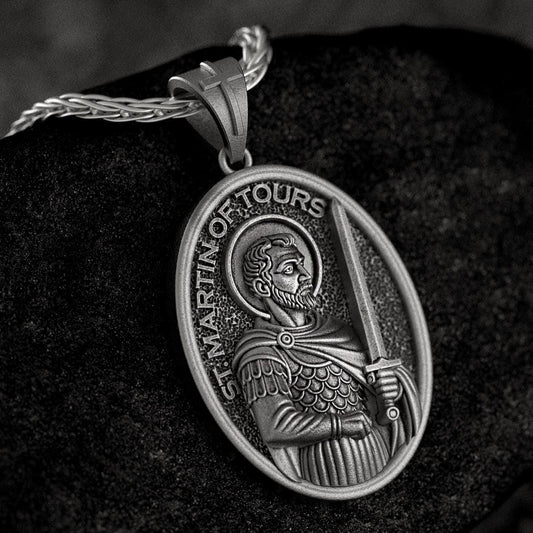 Saint Martin of Tours Pendant – Sterling Silver Catholic Medal Necklace Patron Saint of Soldiers