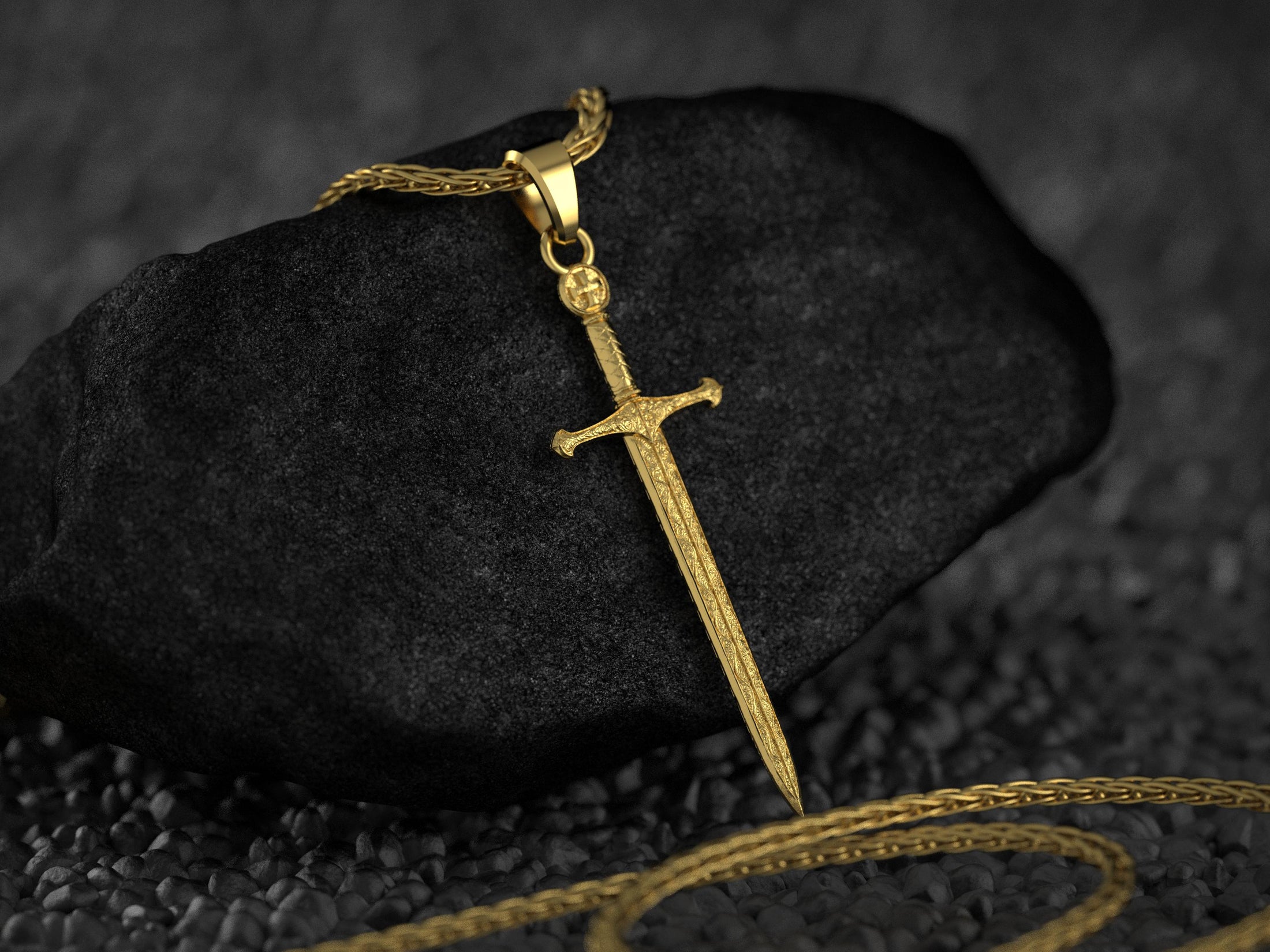 Medieval Sword Pendant – Sterling Silver Knight Templar Crusader Cross Necklace