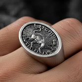 Roman Legion Ring – LEG III Flavia Felix Antique-Style Signet Ring, Ancient Roman Military Jewelry, Men’s Sterling Silver Gift
