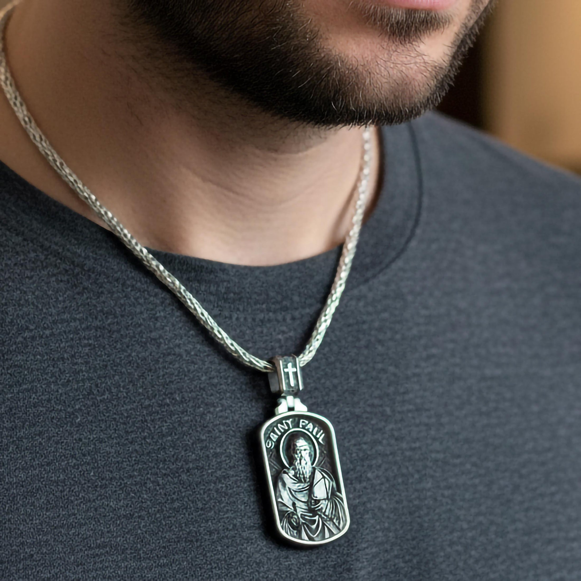 Saint Paul Dog Tag Pendant – Sterling Silver Catholic Medal Necklace Apostle and Patron Saint