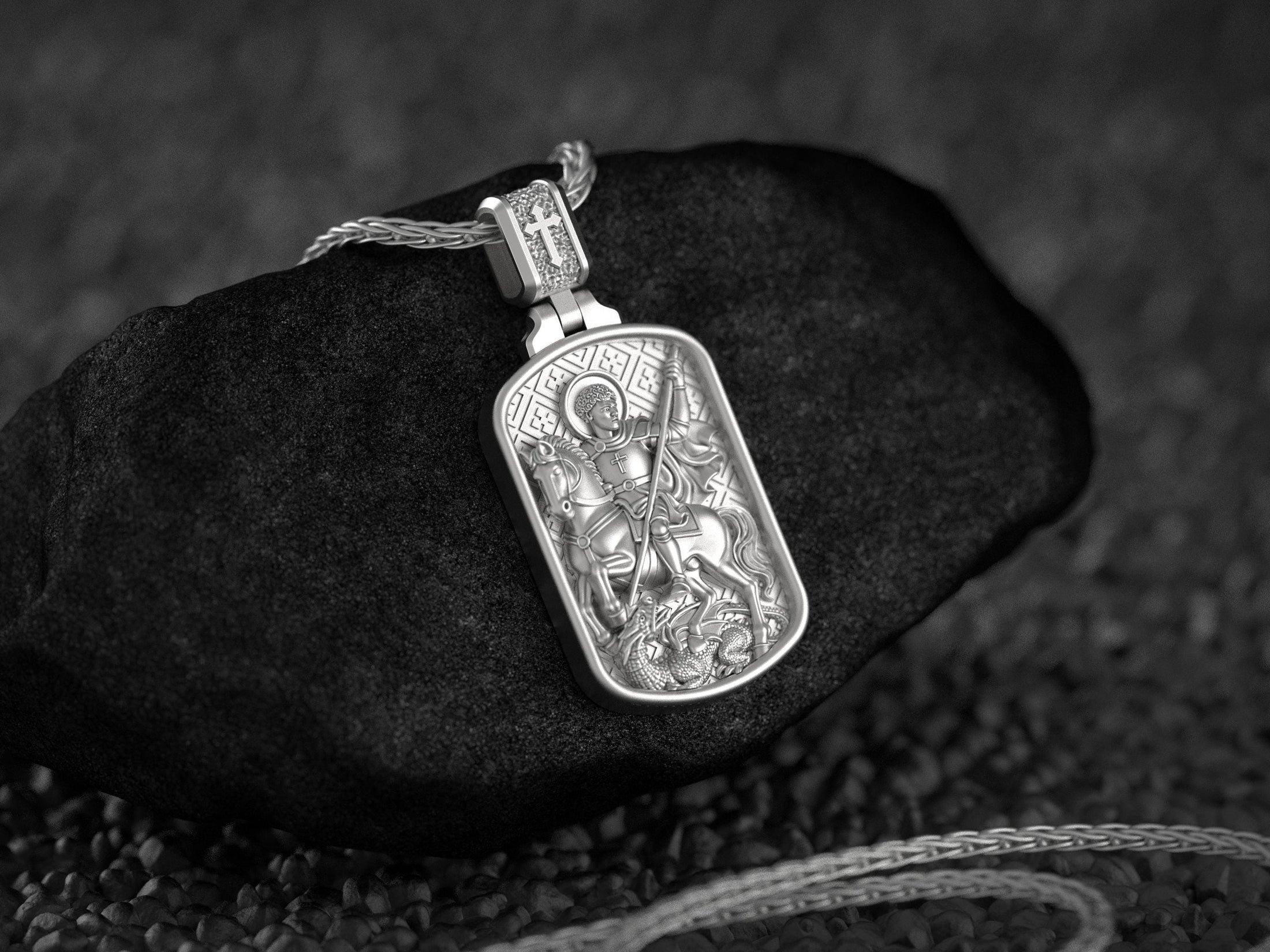 Personalized Saint George Dog Tag Pendant – Sterling Silver Catholic Medal Necklace Dragon Slayer Patron Saint