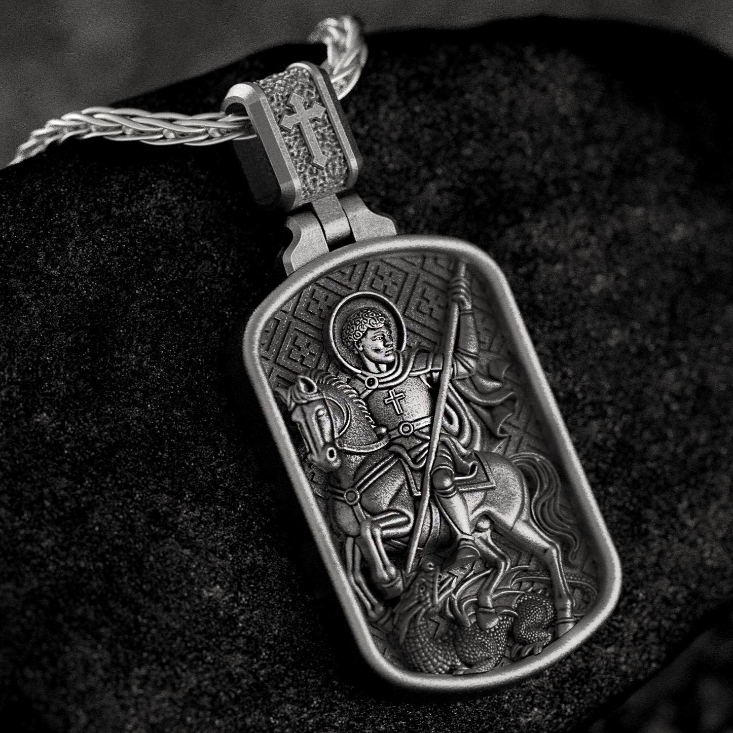 Personalized Saint George Dog Tag Pendant – Sterling Silver Catholic Medal Necklace Dragon Slayer Patron Saint