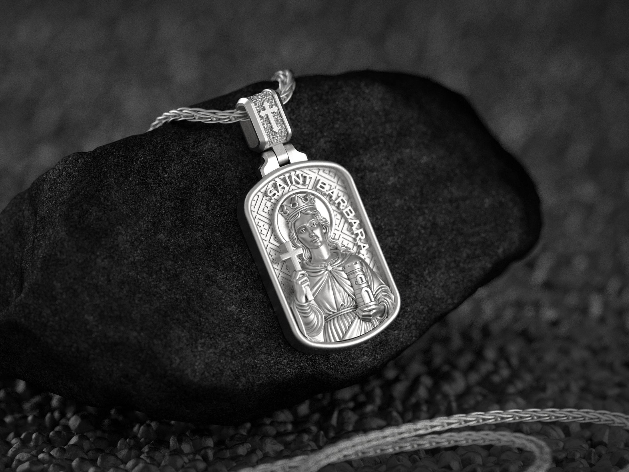 Saint Barbara Dog Tag Pendant – Sterling Silver Catholic Medal Necklace Patron Saint of Protection Personalized