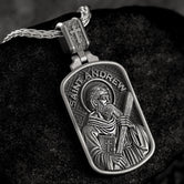 Saint Andrew Dog Tag Pendant – Sterling Silver Catholic Medal Necklace Patron Saint of Scotland