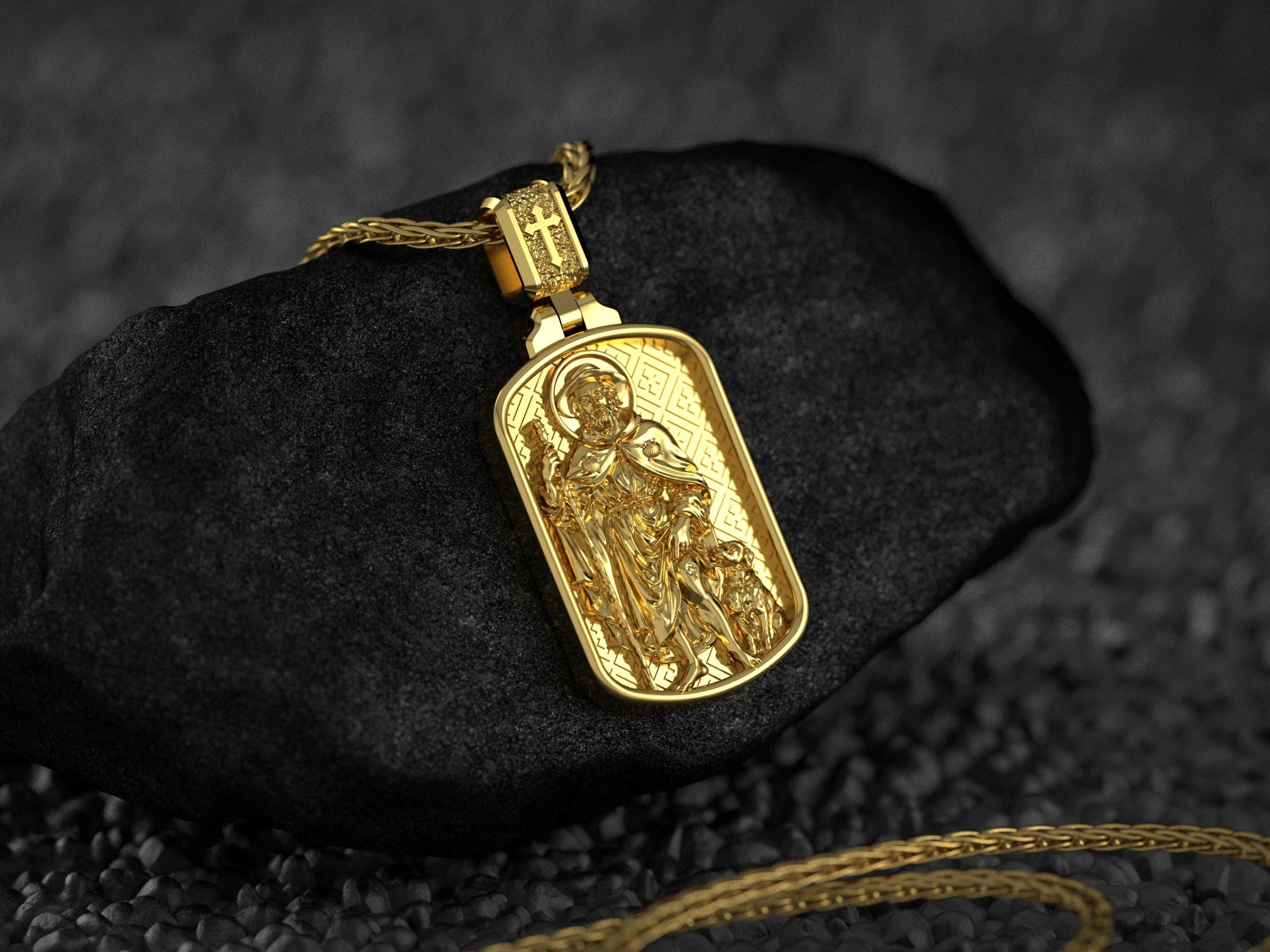 Saint Roch Dog Tag Pendant – Sterling Silver Catholic Medal Necklace Patron Saint of Healing and Protection