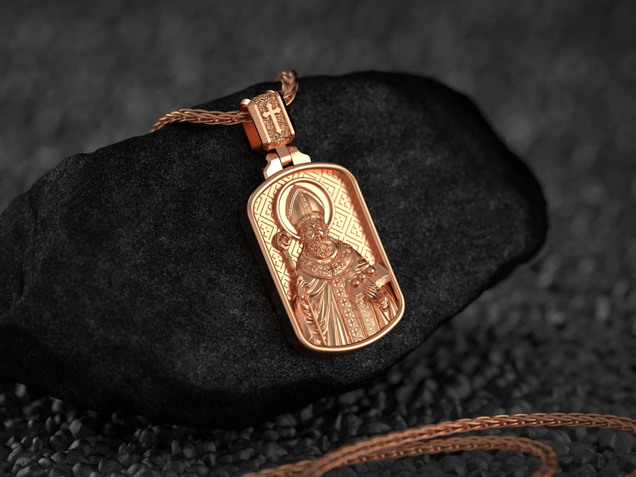Saint Nicholas Dog Tag Pendant – Sterling Silver Catholic Medal Necklace Patron Saint of Children