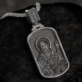 Saint Benedict Dog Tag Pendant – Sterling Silver Catholic Medal Necklace Patron Saint of Protection