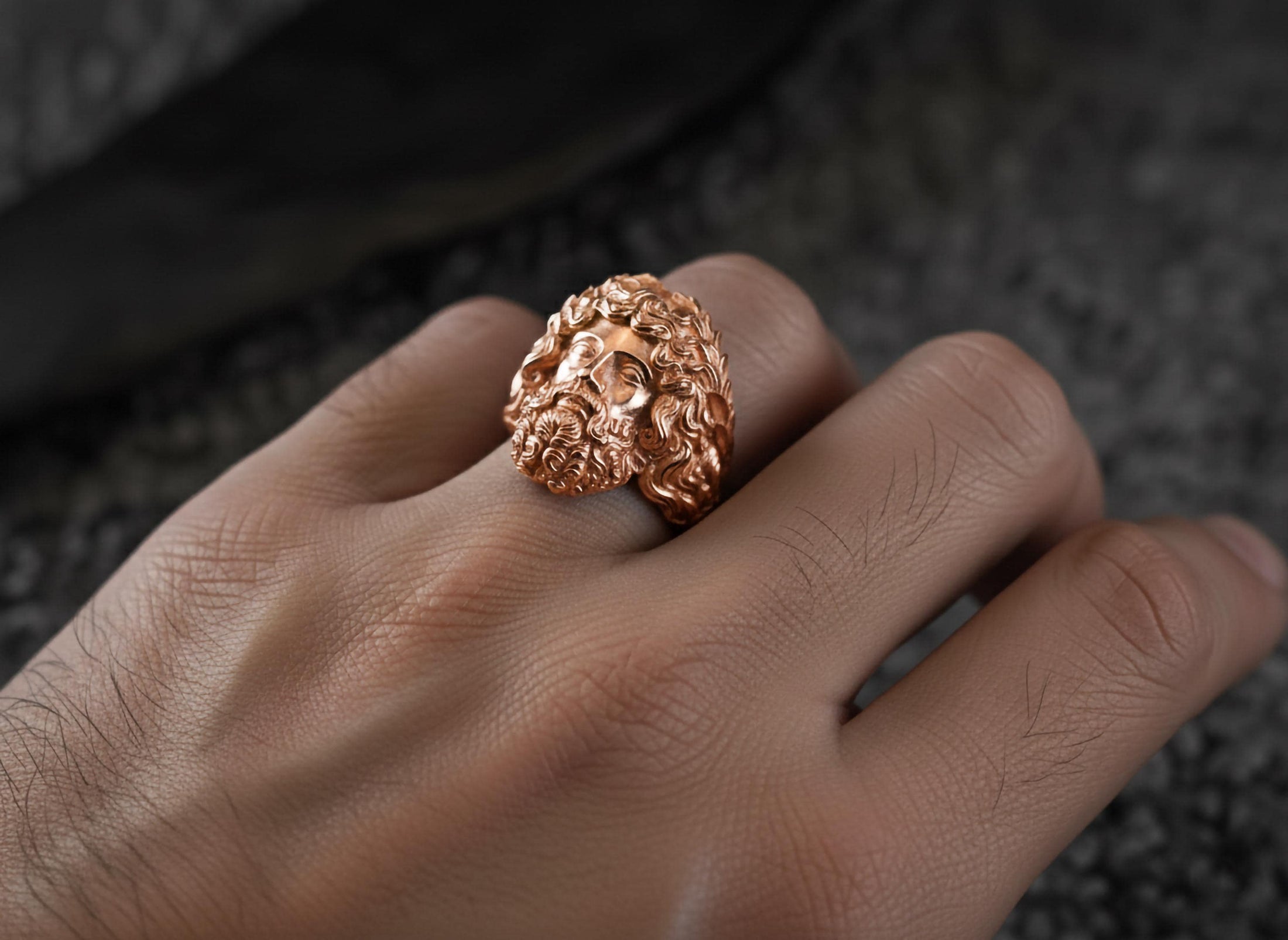 Zeus Head Ring – Greek God of Thunder Jewelry, Mythological King of Olympus Signet, Silver Greek God Ring