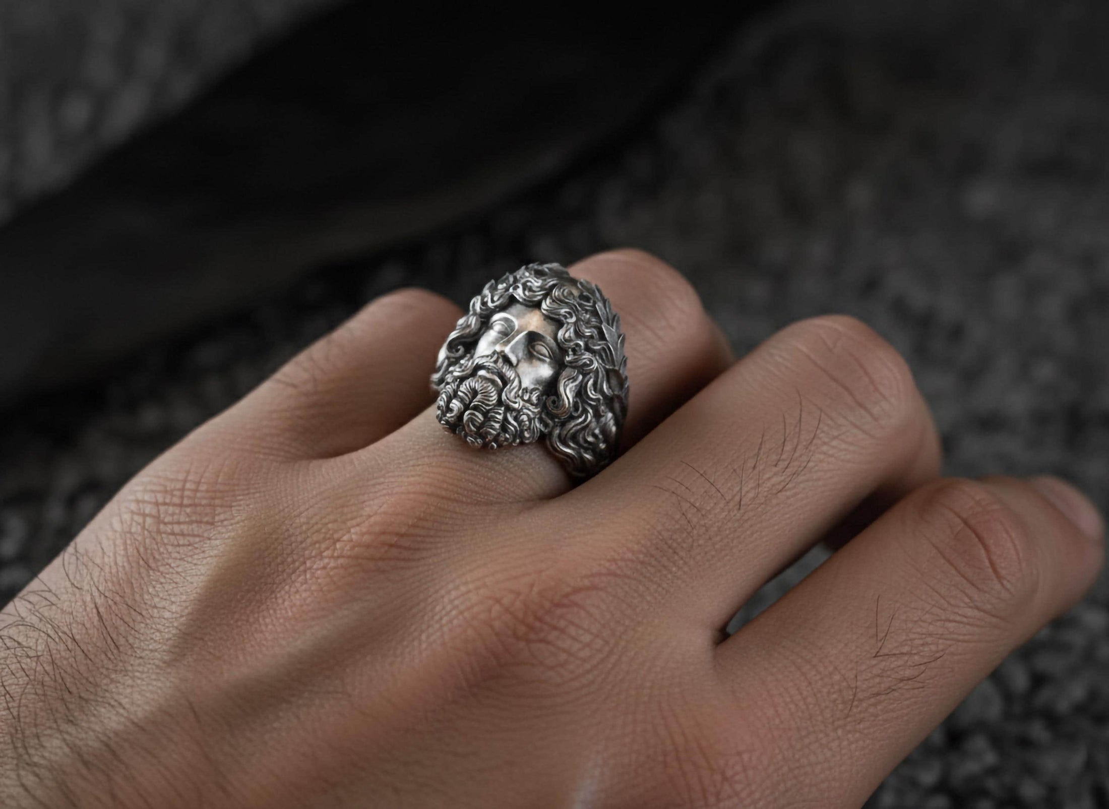 Zeus Head Ring – Greek God of Thunder Jewelry, Mythological King of Olympus Signet, Silver Greek God Ring