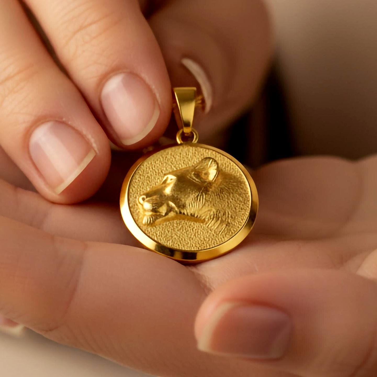 Gold Lioness Pendant - Engravable
