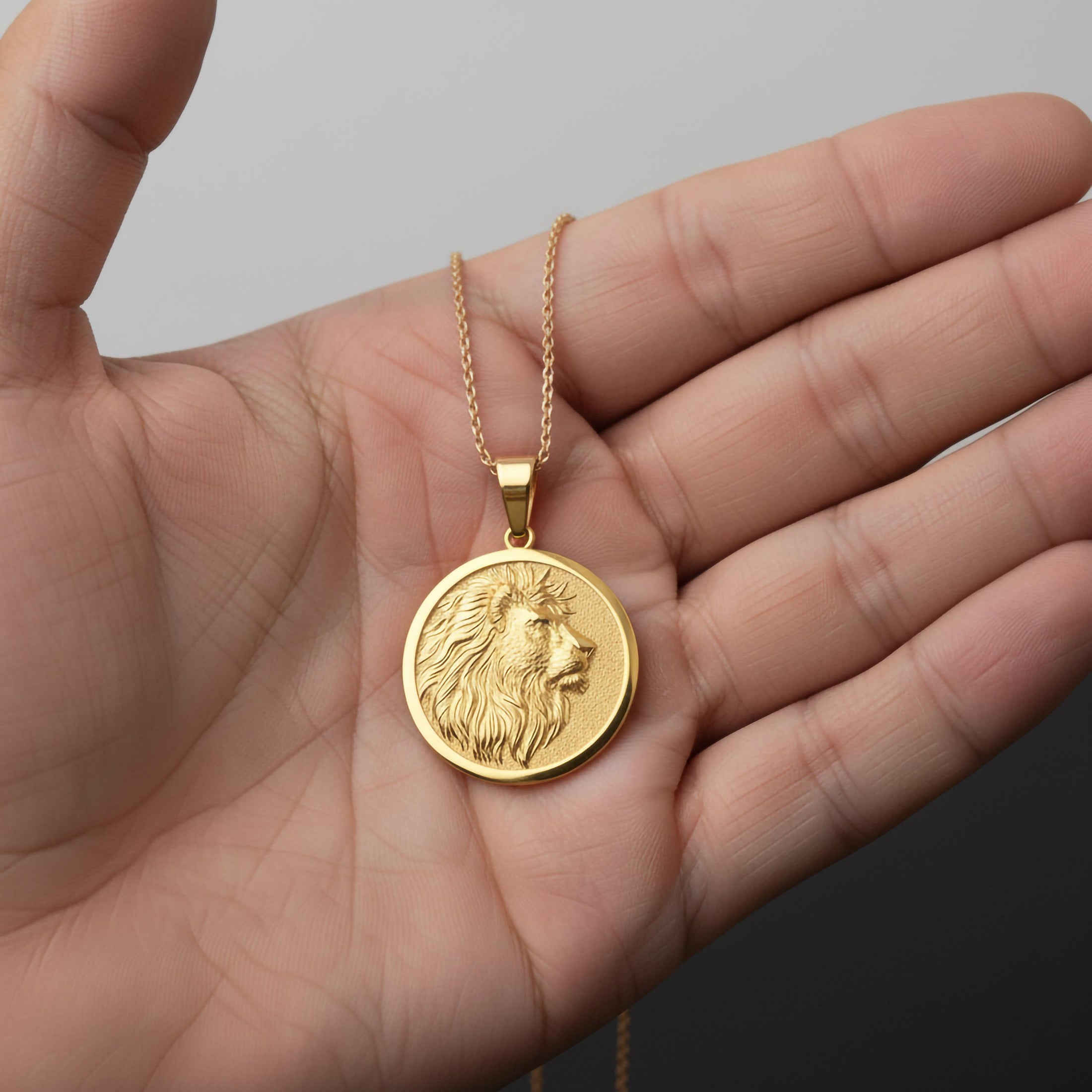 Gold Lion Pendant - Engravable