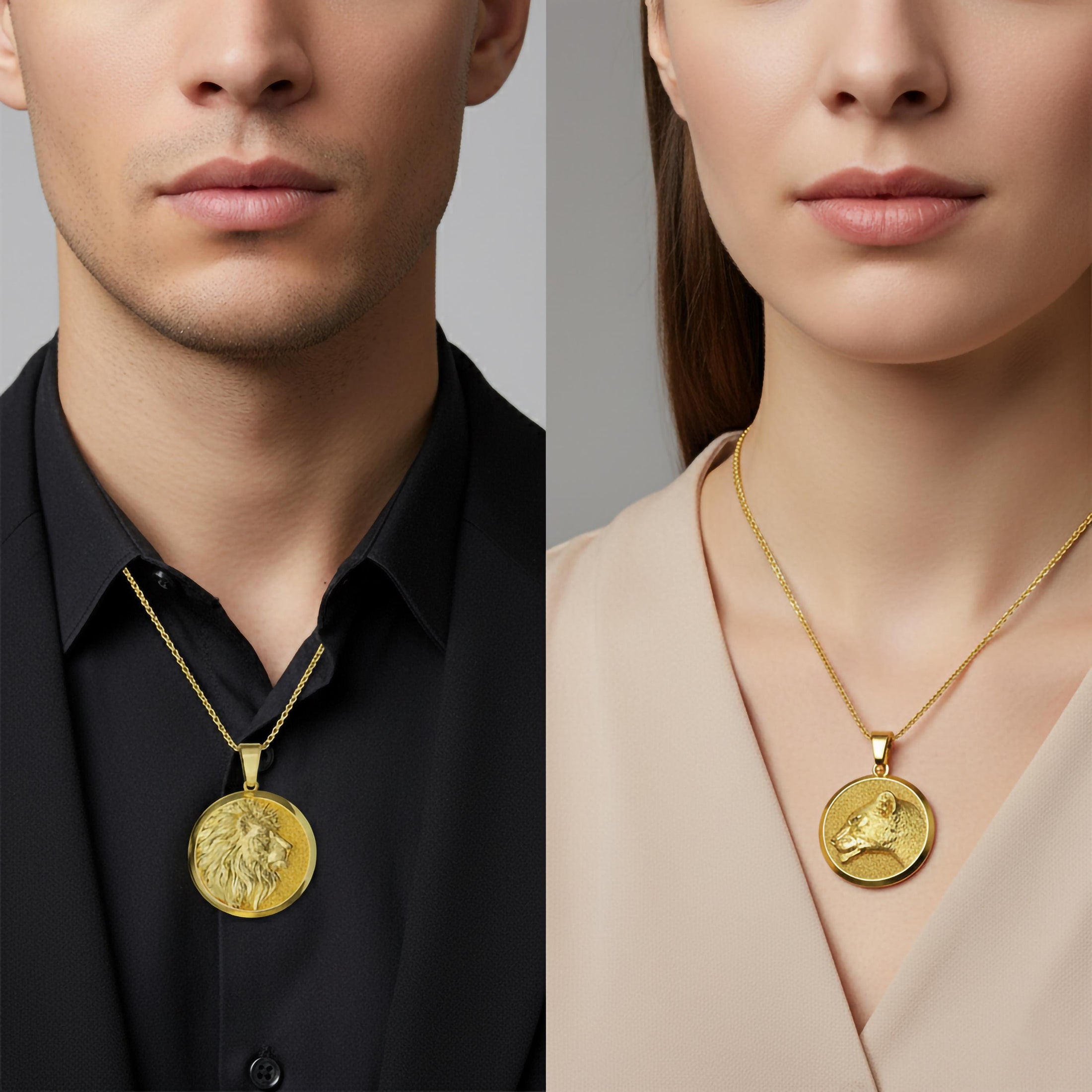 Gold Lion Pendant - Engravable