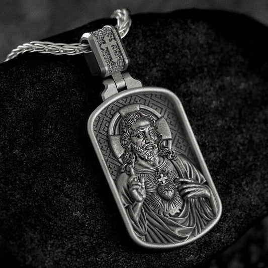 Sacred Heart of Jesus Pendant – Sterling Silver Catholic Medal Necklace Symbol of Love and Protection