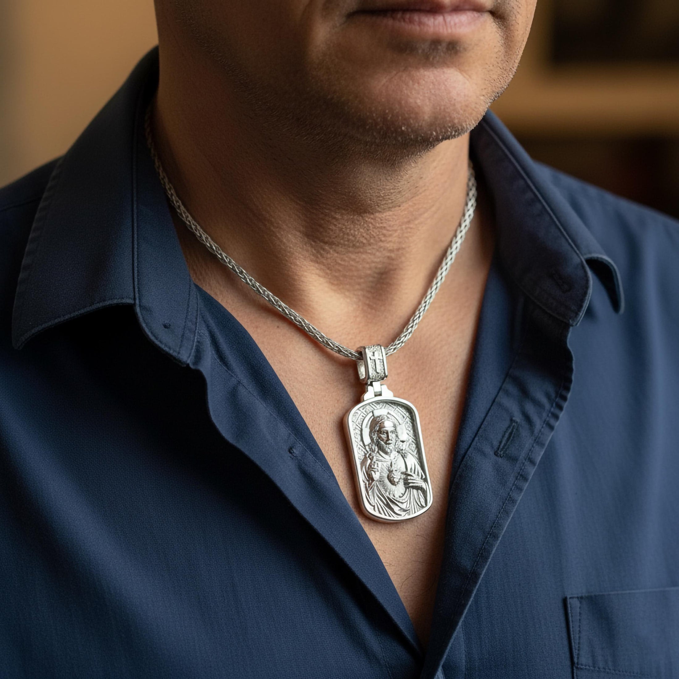 Sacred Heart of Jesus Pendant – Sterling Silver Catholic Medal Necklace Symbol of Love and Protection