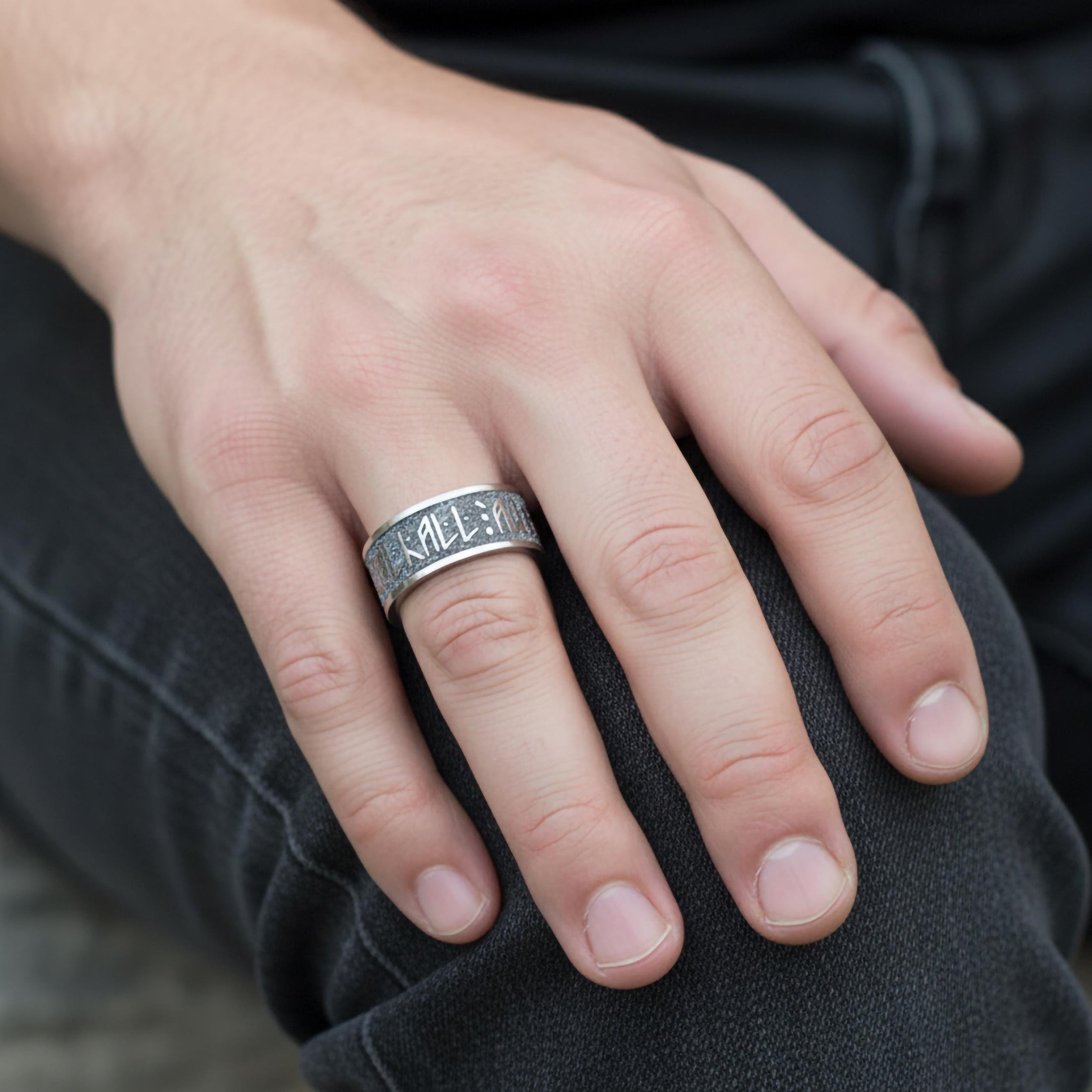 Valhalla Awaits Me Ring – Sterling Silver Viking Norse Mythology Band with Runes