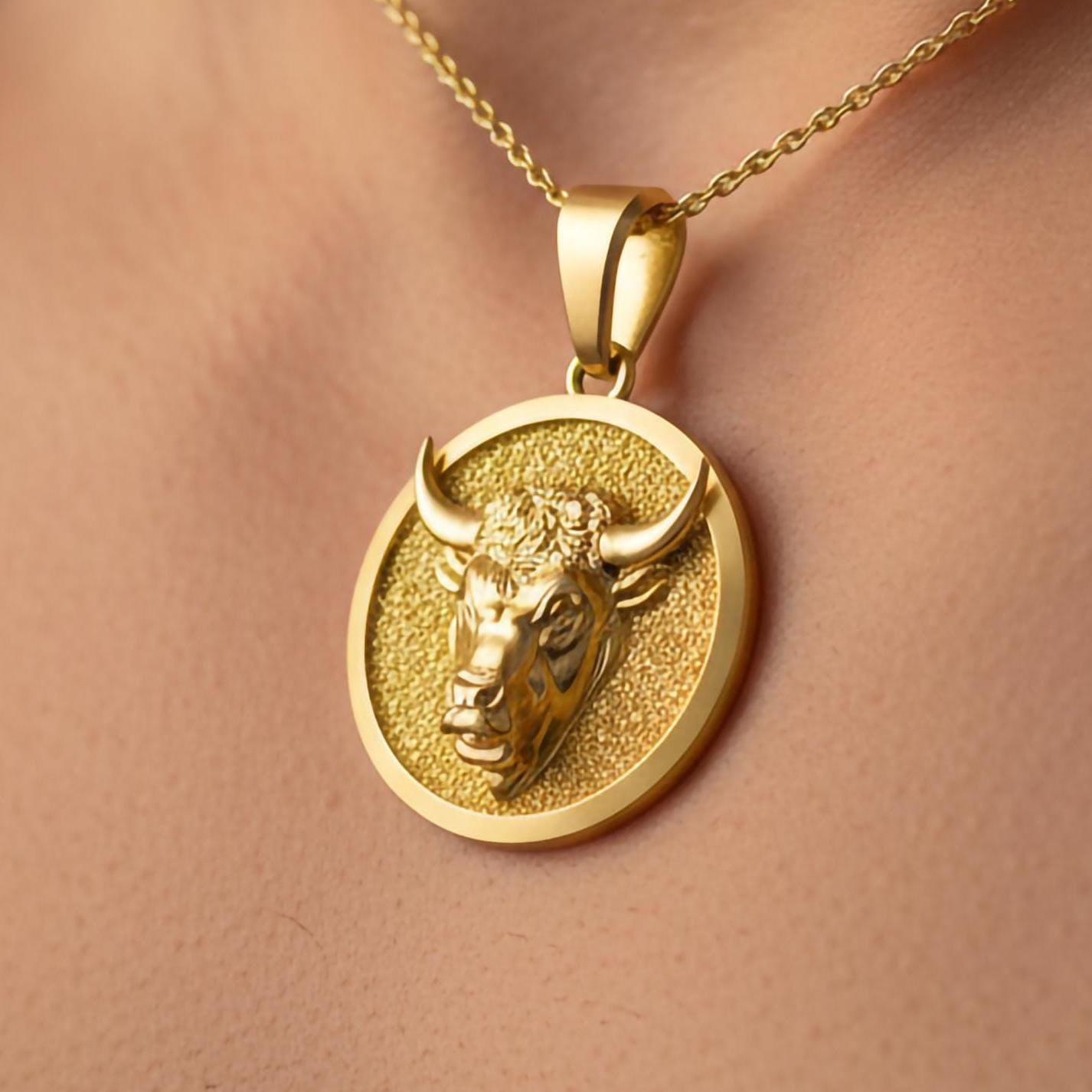 Gold Bull Pendant - Engravable