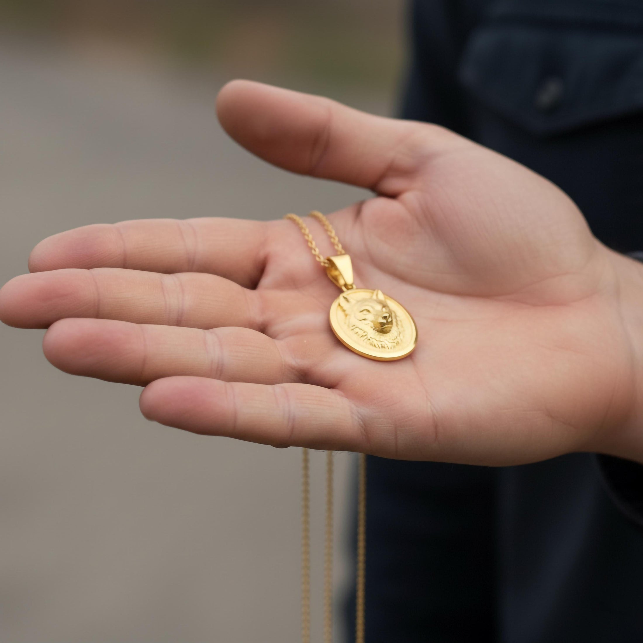 Gold Wolf Pendant - Engravable
