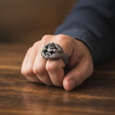 Silver Masonic Skull Ring with Eagles - Freemason Symbolic Jewelry, Bold Skull and Eagle Band, Unique Men's Ring