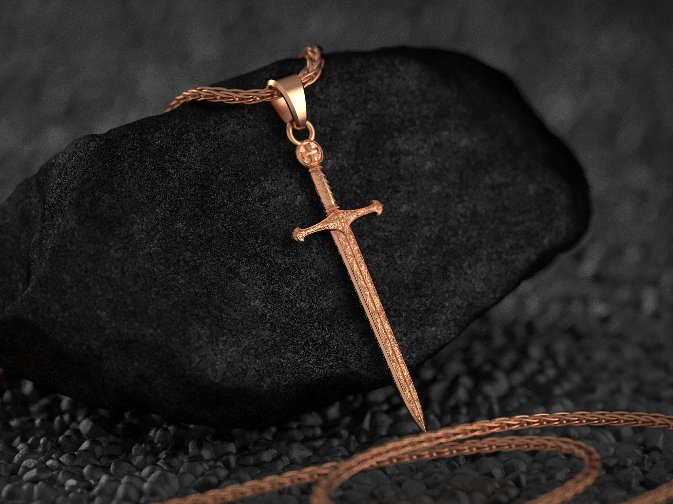 Medieval Sword Pendant – Sterling Silver Knight Templar Crusader Cross Necklace