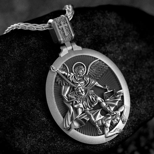 Saint Michael Pendant – Sterling Silver Archangel Necklace Symbol of Protection and Faith