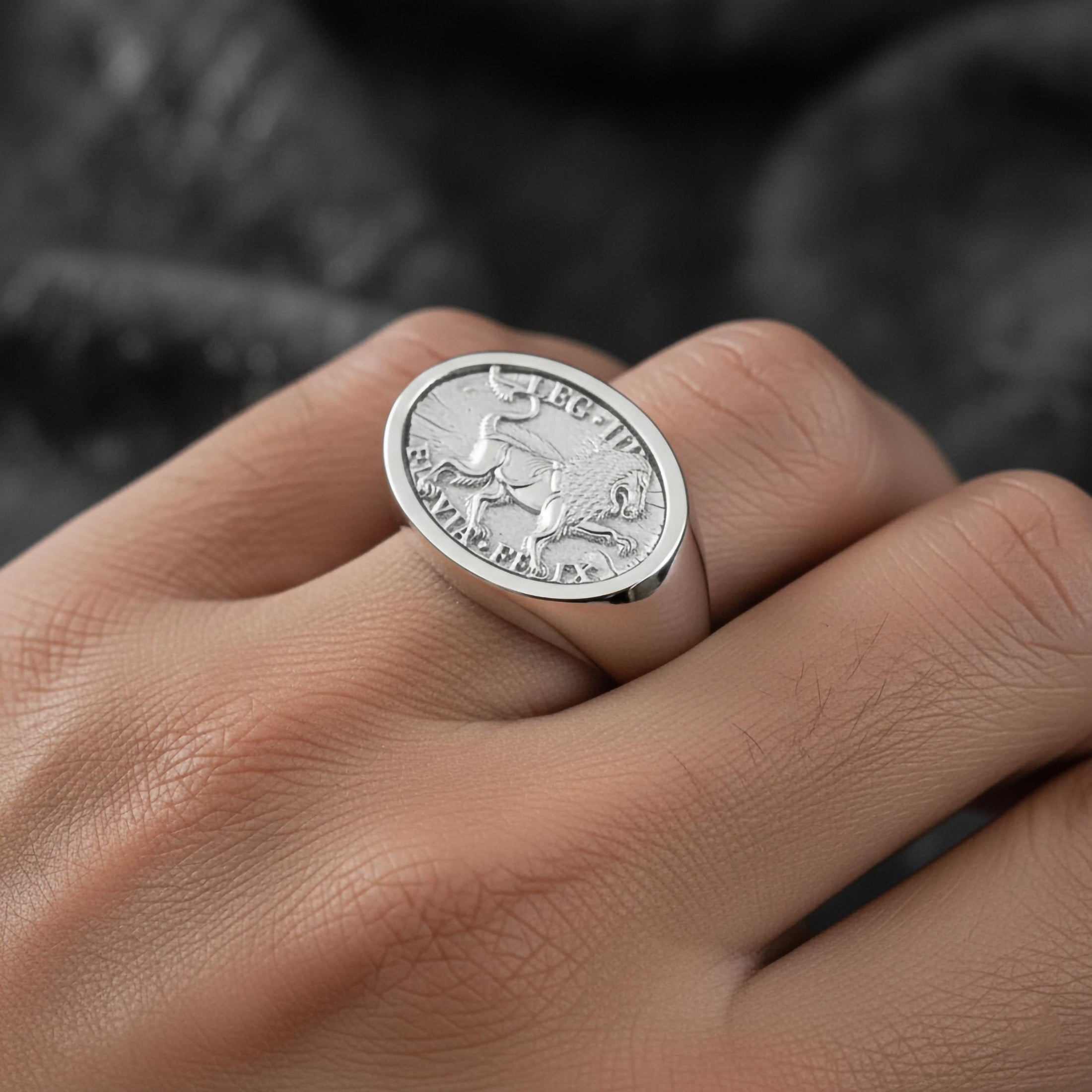 Roman Legion Ring – LEG III Flavia Felix Antique-Style Signet Ring, Ancient Roman Military Jewelry, Men’s Sterling Silver Gift