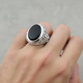 Oval Gemstone Ring – 925 Sterling Silver Men’s Vintage Ring with Onyx, Tiger’s Eye, Green Onyx & Red Garnet