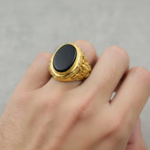 Oval Gemstone Ring – 925 Sterling Silver Men’s Vintage Ring with Onyx, Tiger’s Eye, Green Onyx & Red Garnet