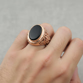 Oval Gemstone Ring – 925 Sterling Silver Men’s Vintage Ring with Onyx, Tiger’s Eye, Green Onyx & Red Garnet