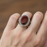 Religious Gemstone Cross Ring – 925 Sterling Silver Men’s Ring with Onyx, Tiger’s Eye, Green Onyx & Red Garnet