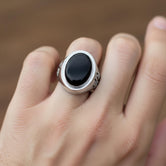 Religious Gemstone Cross Ring – 925 Sterling Silver Men’s Ring with Onyx, Tiger’s Eye, Green Onyx & Red Garnet