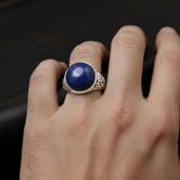 Round Gemstone Men’s Ring – 925 Sterling Silver Vintage Ring with Lapis Lazuli, Tiger’s Eye, Green Aventurine & Red Agate
