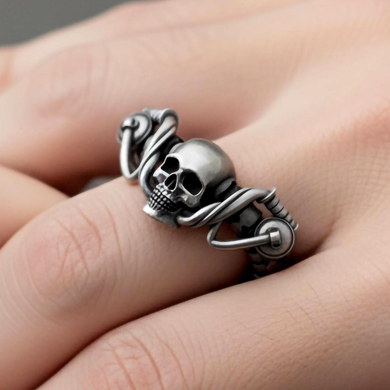 Silver Skull Biker Ring - Gothic Jewelry for Motorcyclists, Bold Men's Skull Ring, Edgy Biker Gift