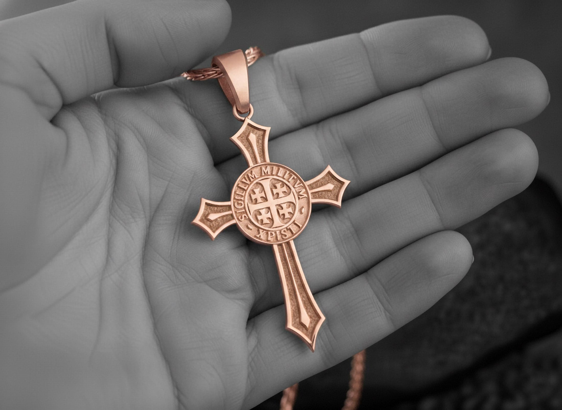 Knights Templar Cross Pendant – Sigillum Militum Xpisti Seal Necklace, Medieval Crusader Symbol in Silver