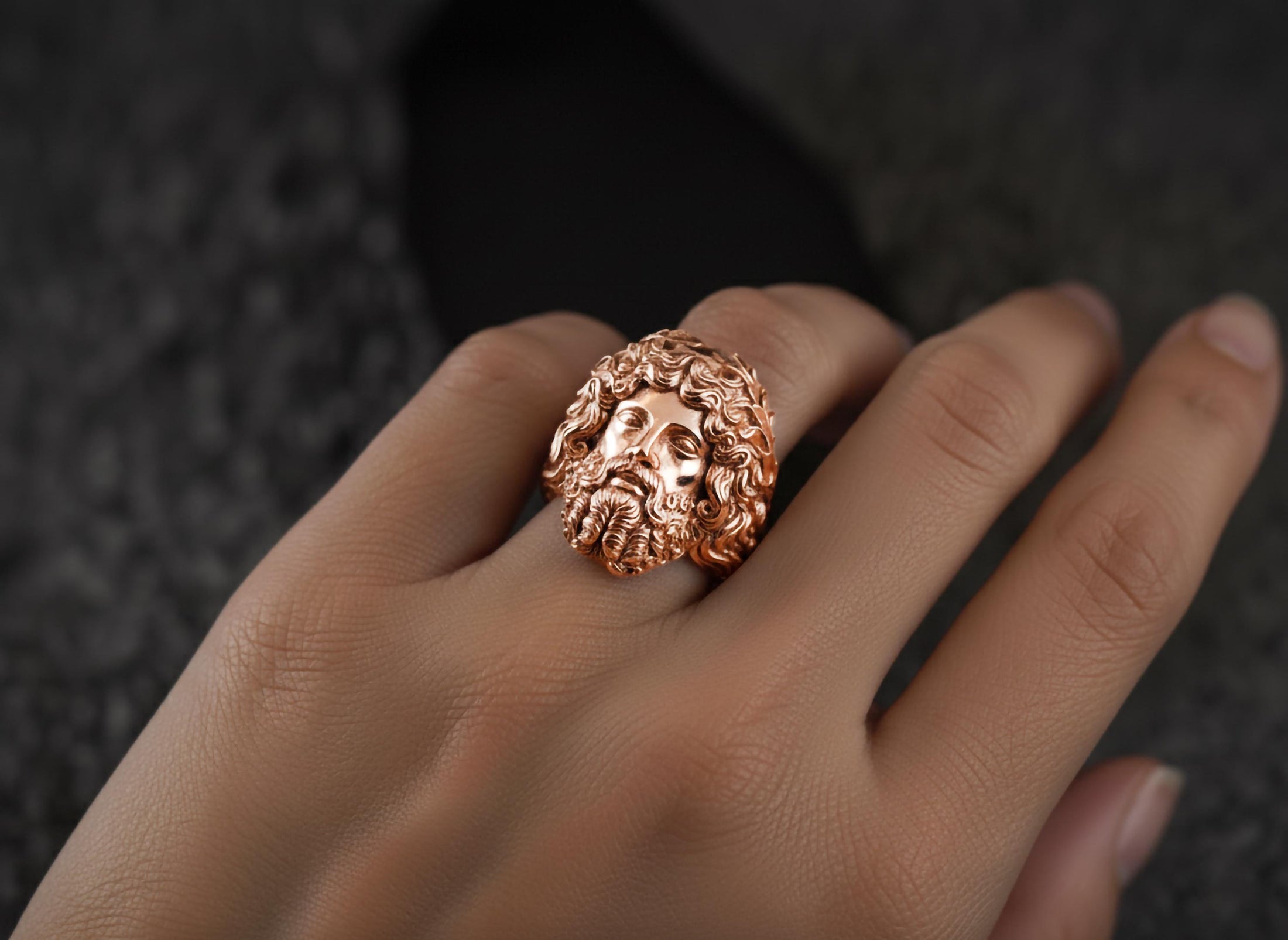 Zeus Head Ring – Greek God of Thunder Jewelry, Mythological King of Olympus Signet, Silver Greek God Ring