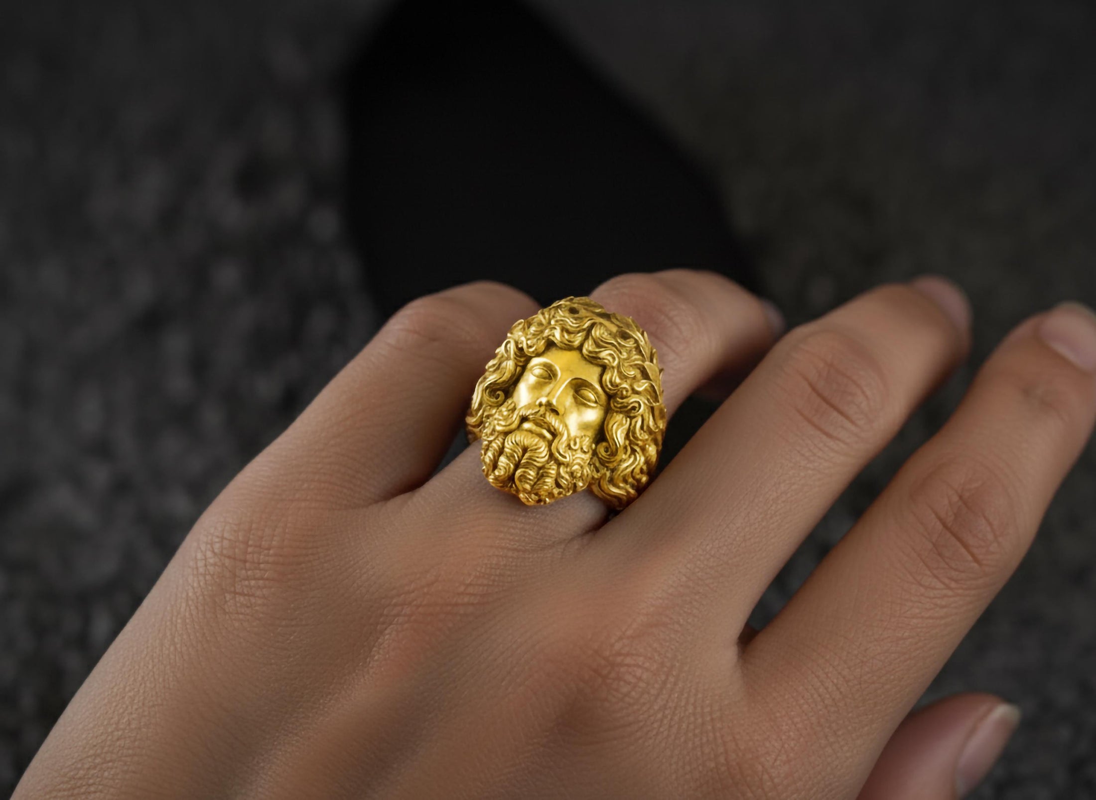 Zeus Head Ring – Greek God of Thunder Jewelry, Mythological King of Olympus Signet, Silver Greek God Ring