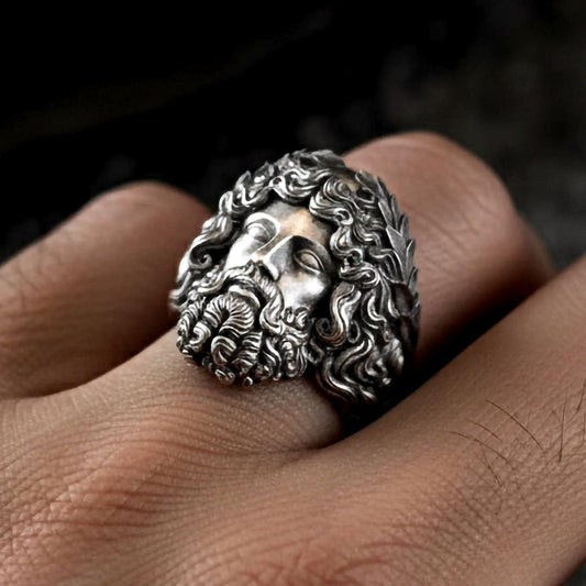 Zeus Head Ring – Greek God of Thunder Jewelry, Mythological King of Olympus Signet, Silver Greek God Ring