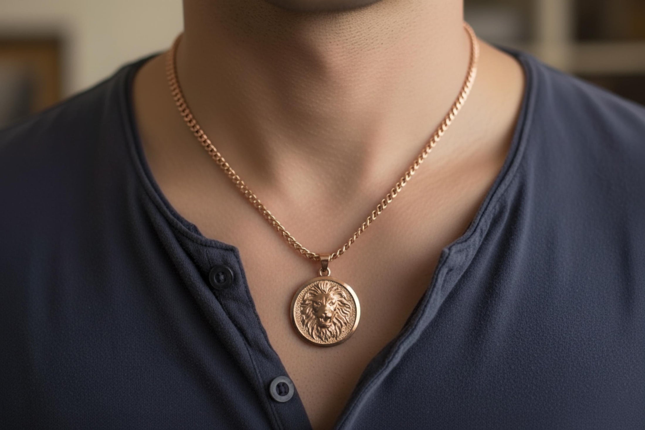 Gold Lion Pendant - Engravable