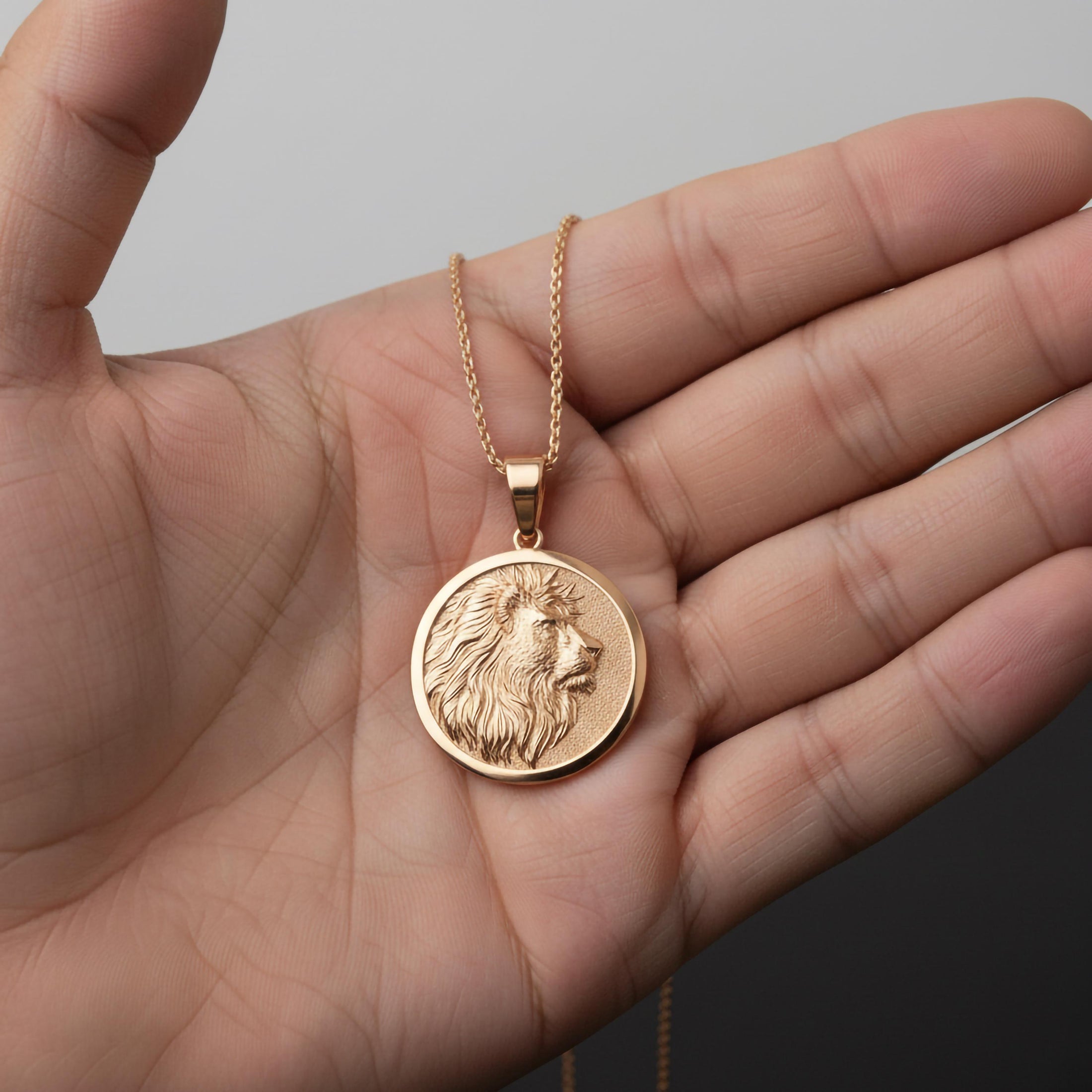 Gold Lion Pendant - Engravable
