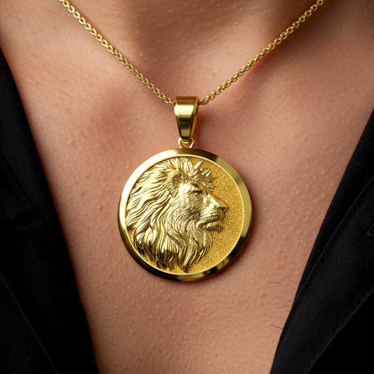 Gold Lion Pendant - Engravable