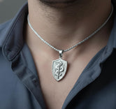 Sword and Serpent Shield Pendant – 925 Silver Medieval Knight Necklace, Protection Amulet for Men