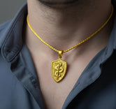 Sword and Serpent Shield Pendant – 925 Silver Medieval Knight Necklace, Protection Amulet for Men