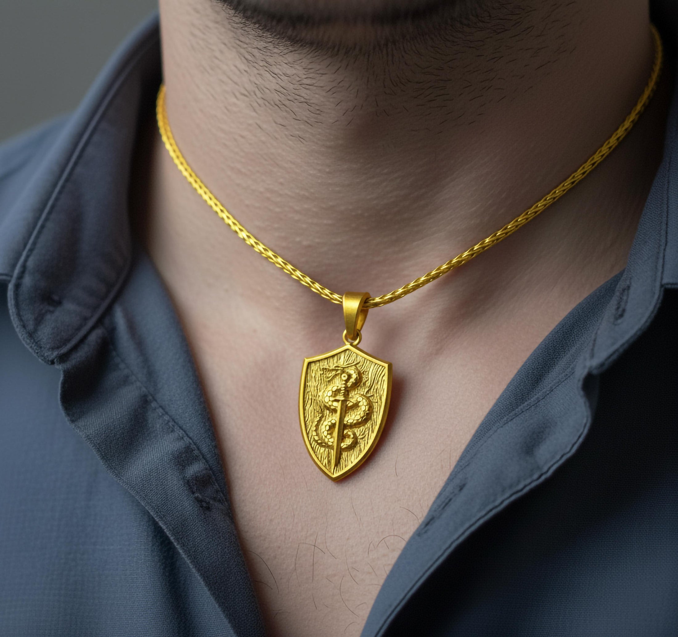 Sword and Serpent Shield Pendant – 925 Silver Medieval Knight Necklace, Protection Amulet for Men